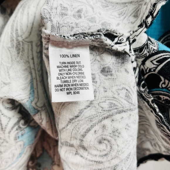 JM Collection Women's Linen Tunic Turqouise Paisley 3/4 Ruched Sleeve 2X - Picture 8 of 9